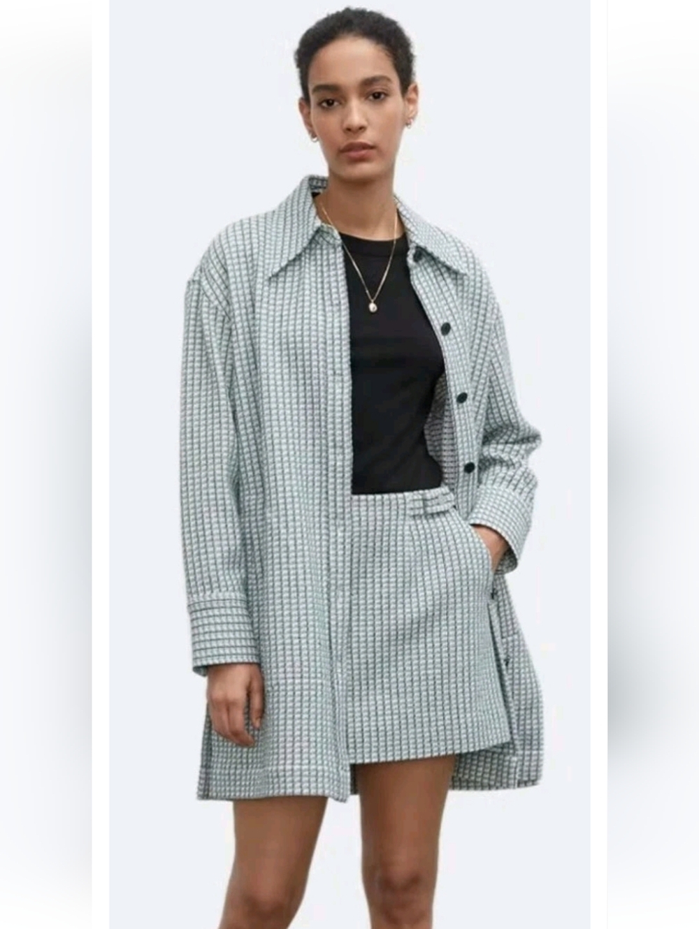 Club Monaco Women's M Plaid Oversized Shacket Button Long Sleeve Shoat Jacket - Picture 2 of 7